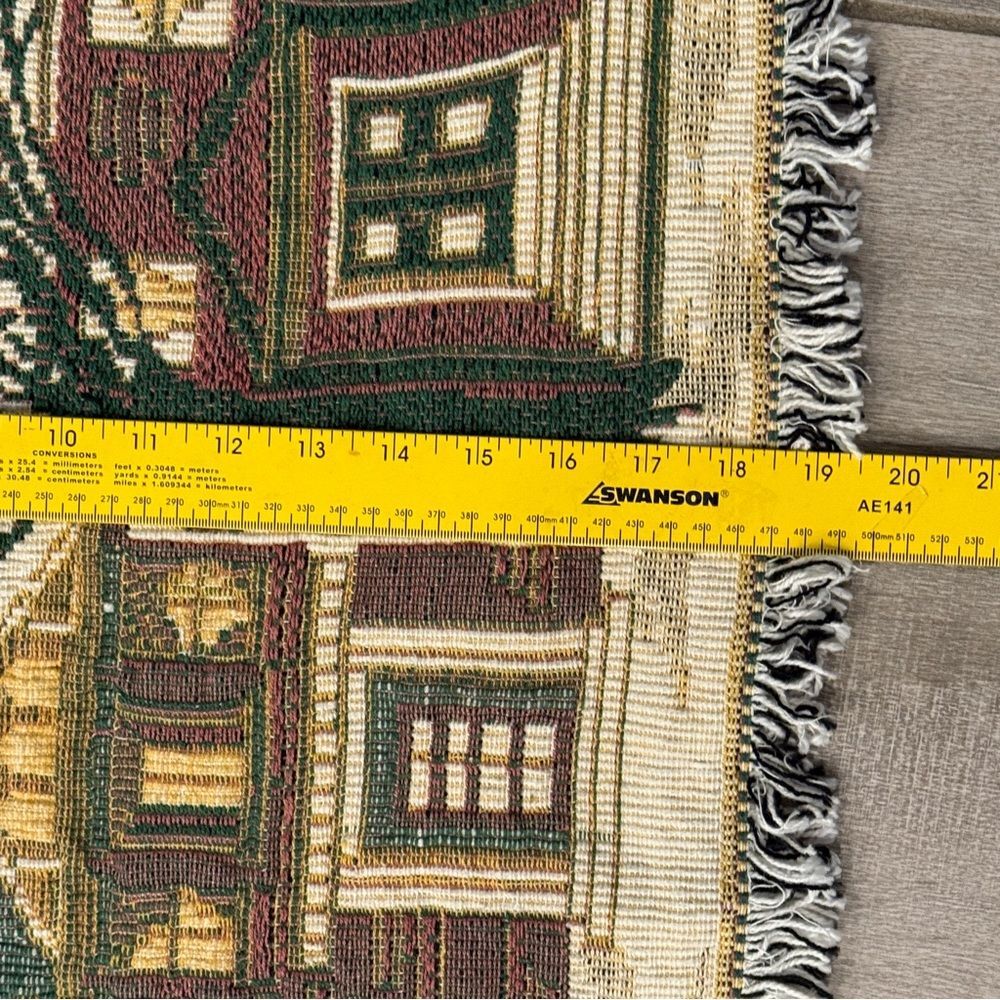 Vintage Tapestry Christmas Village Rug Table Runner 36x18 - Picture 6 of 7